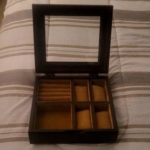 Jewelry Box Wooden Hinged Glass Top Velvet Interior